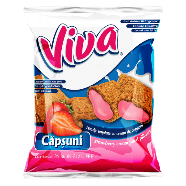 Viva - Pernite umplute cu crema de capsuni 200g